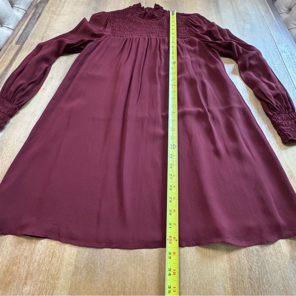 Reformation Dress Long Sleeve Mock Neck Pleated Shift Burgundy XS - Picture 4 of 16